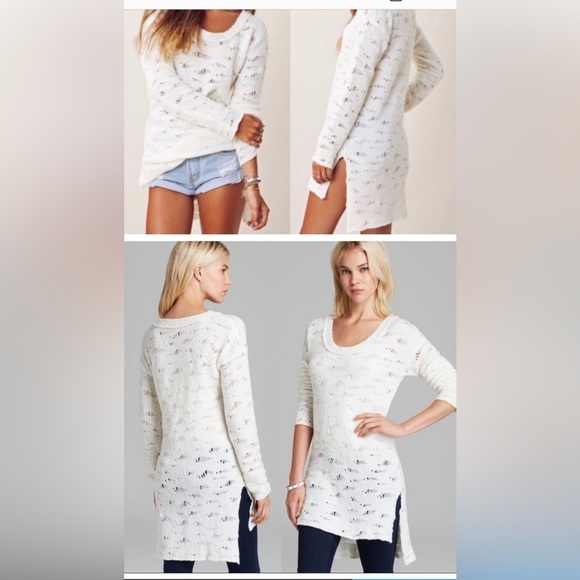 Free People Dresses & Skirts - FREE PEOPLE KNIT OPEN LONG SLEEVE MIDI DRESS SIZE M WHITE IVORY